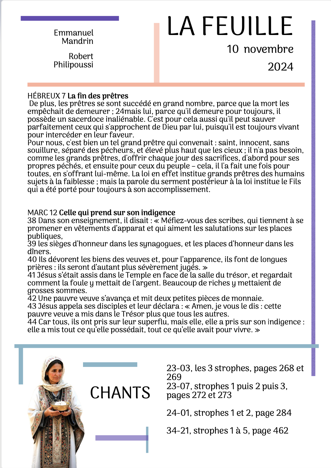 NOUVEAU : VOTRE FEUILLE DE CULTE POUR LE DIMANCHE SUIVANT